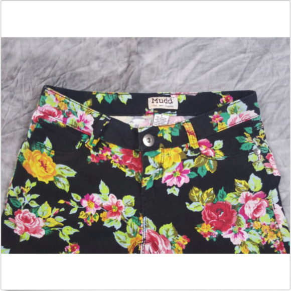 Mudd Skinny Jeans Black Floral Denim Size 1 - Picture 2 of 7